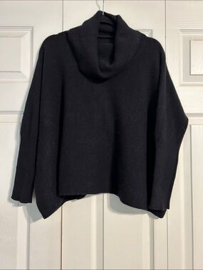 Garnet Hill Black Relaxed Cowl Neck Sweater Boxy Cashmere Small Luxury Capsule